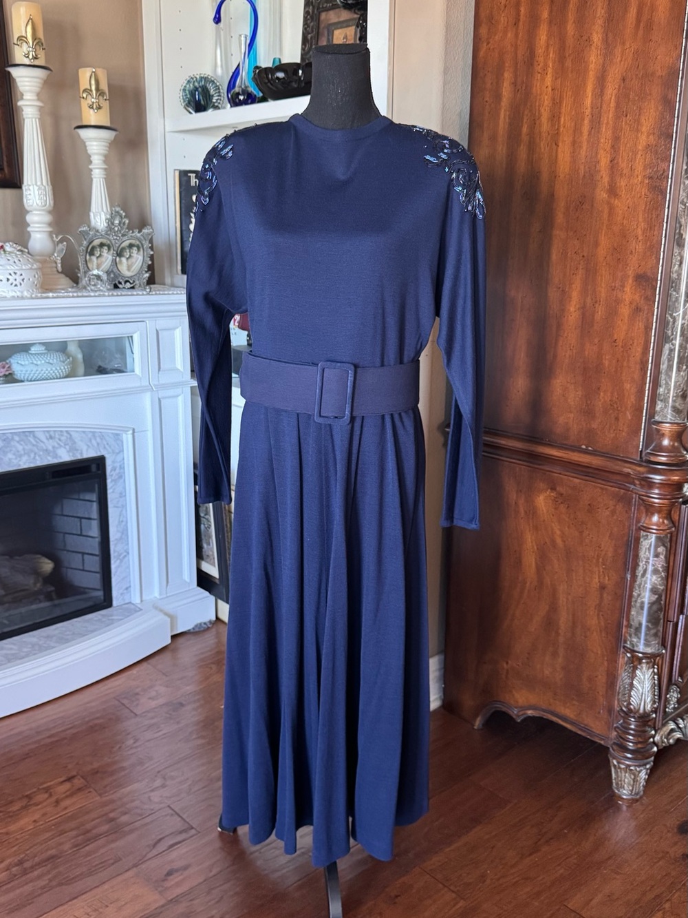 Vintage Liz Claiborne Navy Sequin Midi Dress